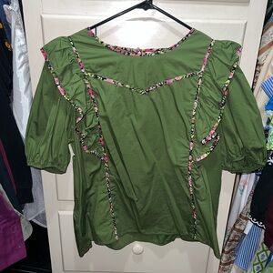 Crown & Ivy Olive Top with Floral Accents